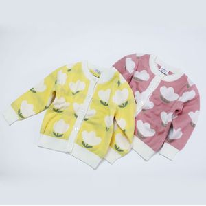 봄 가을 소녀 인쇄 카디건 코트 의류 긴 소매 니트 어린이 스웨터 S 210429