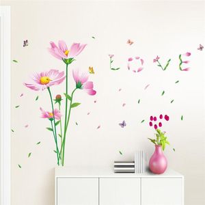 Bella margherita fiori amore decalcomanie della parete adesivi decorativi per la casa festa di nozze soggiorno camera da letto arte murale 3d post carta da parati 060. 210420