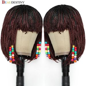 Synthetic Wigs Ombre Red Hair Wig Braiding Braids Women With Bangs Perruque Bob Short For Black