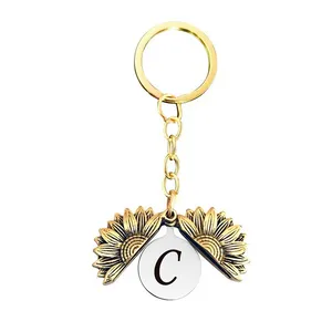 Retro Gold English Letter Sunflower Locket Schl￼ssel Ring Alte anf￤ngliche Schl￼sselbundhalter Tasche f￼r Frauen M￤nner Mode Schmuck Will und Sandy