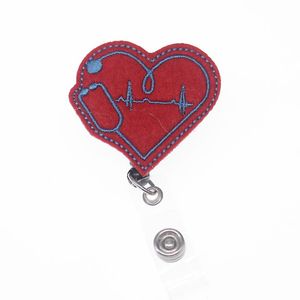 Spille, spille ECG Cuore Feltro Porta badge retrattile Stetoscopio infermieristico Nome ID con clip a coccodrillo