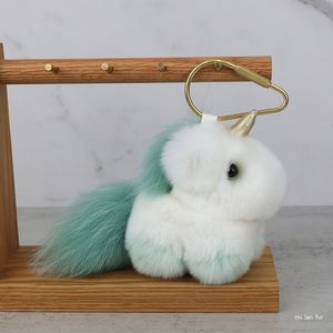 Cute Real Rex Rabbit Fur Keychain Unicorn Keyring for Women Bag Purse Car Decoration Christmas Present