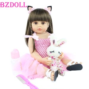 55cm Lifelike Baby Reborn Doll For Girl Full Body Soft Silicone Newborn Toddler Bebe Boneca Kid Birthday Gift Popular Bath Toy Q0910