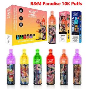 Original R&M Paradise 10K Puffs E Cigarettes Disposable Vape Pen Sub Ohm Mesh Coil 0.5ohm Massive Clouds Airflow Control Rechargeable Battery 12 Colors 10000 Puff RM
