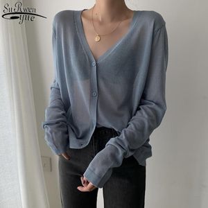 Cardigan donna coreano manica lunga estate ritagliata lavorata a maglia scollo a V sottile camicetta di seta ghiaccio camicia protezione solare 13482 210427