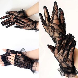 Womens Sexy Lace Glove Summer Sun protectionTulle Gloves Stretchy Long Fingerless Etiquette Ladies Half Finger Fishnet Gloves Y0827