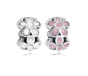 Fits Pandora Sterling Silver Bracelet 30pcs Cherry Blossom Enamel Beads Charms For European Snake Charm Chain Fashion DIY Jewelry Wholesale
