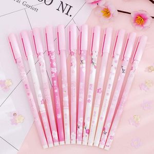 Pena de gel 12pc kawaii caneta 0.38mm flores de cerejeira bonito bonito tinta de tinta assinatura de água secretaria escolar material de papelaria criativa