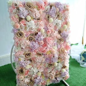 60x40cm silke ros konstgjorda blommor DIY blomma väggpaneler rosa romantisk bröllopsfest händelse bakgrund dekorera baby shower dekoration
