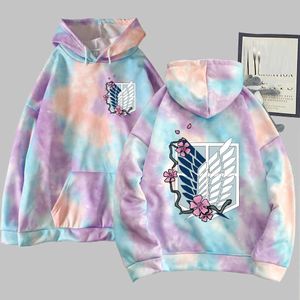 Anime Hoodie Attack on Titan Double-sided Print Tie-dye Pullovers Tops Cloth Y0804