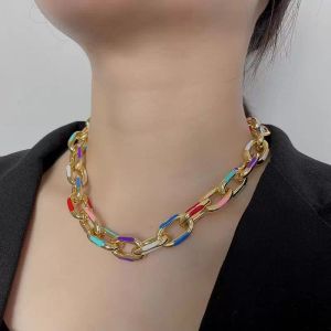 Цепи толстые алюминиевые панк-цепи ожерелье готическое цветное печать короткие ключицы женские воротники ювелирные изделия
