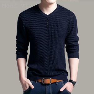 Męskie swetry 2021 Henley Neck sweter Moda V-Neck Ciepła Slim Pullover dla Mężczyzn Jesień Casual Długi Rękaw Homme Mens Knitwear