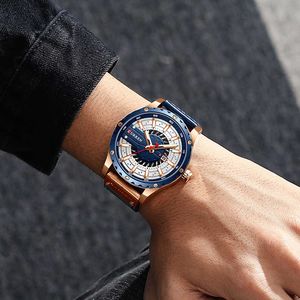 Curren Men Relógios Luxo Marca Esporte De Couro Homens Pulso Relógios Impermeáveis ​​Rose Gold Watch Homens Reloj Hombre 210527