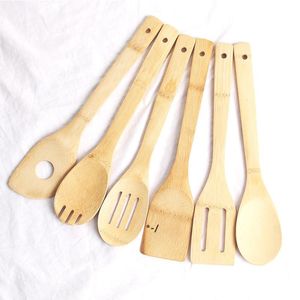Newbamboo Spoon Spatula 6 Styles Portable Wood Utensil Kitchen Cooking Turners Slitted Mixing Holder Shovels RRF11364