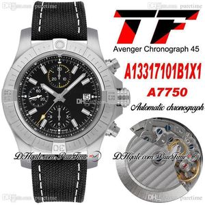 TF Night Mission 45 ETA A7750 Automatyczny Chronograph Mężczyzna Zegarek Stalowy Case Czarny Żółty Numer Dial Markery Nylon Pasek A13317101B1X1 Stopwatch Zegarki PureTime C3