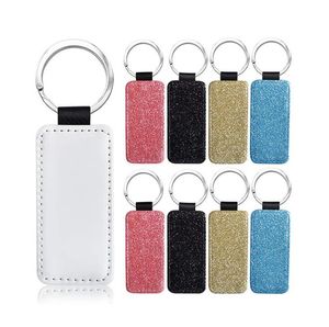 Party Gifts Sublimation Blanks Keychain Glitter Keychains PU Leather Key Chain Heat Transfer Keyring Round Heart Rectangle Square can custom SN5365