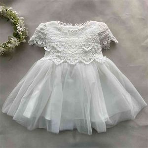 Born Baby Girls Birthday Dress White Baptism Lace costume Ruffles Princess Gown for 210529