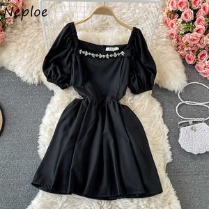 Neploe Fashion Zipper Design Streetwear Dress Women High Waist Hip A Line Slim Vestidos Summer 2021 New Short Sleeve Robe Black Y0823