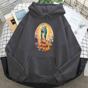 Our Lady Of Guadalupe Printing Hoodies For Man Casual Fleece Manga Streetwear Pockets Cartoon Hooded Hip Hop Anime Man Hoodies H1227