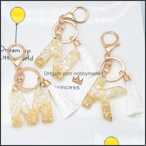 Key Rings Jewelry Gold Tassel Alphabet Keychain English Letter Keyring Glitter Gradient Resin Leaf Crafts Car Mirror Handbag Charms Drop Del