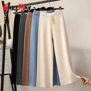 Women's Winter Pants Casual Soft Warm Loose Women Grey Khaki Knitted Trousers Streetwear Thick Wide Leg 210428