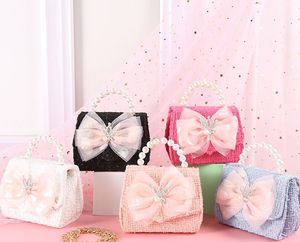 Children handbag Crown Colorful Bow Boutique Fashion Trend Portable Pearl Crossing Girl Bag baby purse factory wholesale