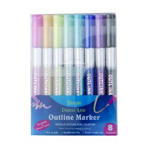 8 Colors Metallic Double Lines Art Markers Out line Pen Stationery Arts Drawing Pens for Calligraphy Lettering Scrapbooking