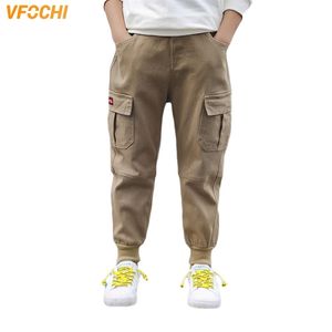 Vfochi varumärke 5-16t killar byxor vår sommar solid färg barn byxor tonåring kläder elastisk midja pojke lastbyxor 211028
