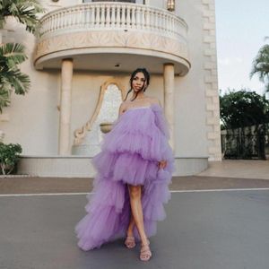 Lila Kleider Für Prom großhandel-Casual Dresses Süße lila Cocktailparty Mode formale Kleid mit Rüschen geschwollene Tüll kurze Prom Kleiderkleidung machten hi niedrig gemacht