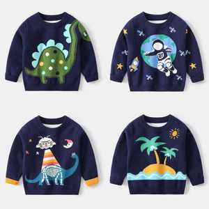 Sweter dziecięcy 2021 Nowa Kreskówka Dziewiarska Odzież Dzieci Chłopiec Dinozaur Okrągły kołnierz Topy Baby Boys Moda Długie Rękaw Swetry Y1024