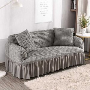 Solid Color Elastyczna sofa Pokrywa do salonu Drukowana plaid Stretch Segmental Sliplovers Sofa Kanapa Pokrywa L kształt 211102