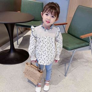 Shirt Girl Floral Pattern Ruffles Kids Blouse Casual Style Clothes School For Girls 210412