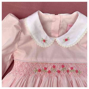 girls dresses for party and wedding 2021 kids girls long sleeve smocked dress autumn children handmade vintage smock dresses G1218