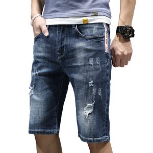 Homens de verão azul shorts finos orifícios de jeans curto algodão straight shorts jeans jeans casuais sólidos calças curtas