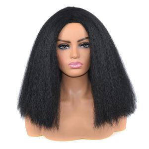 Synthetic Wigs Yaki Straight Bob Wig Afro Kinky Curly High Temperature Fiber Hair Medium Length For Black Women
