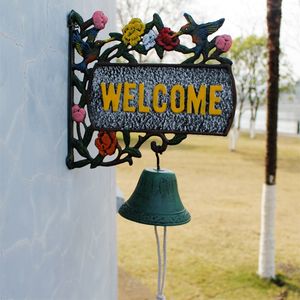 Duży żeliwo Witamy Hummingbird Flower Dinner Bell Home Decor Dekoracyjne Dzwonek Handbell Big Birds Farm Ranch Patio Garden Gate Dekoracja Vintage