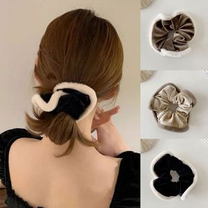 Samt Dickdarm Haar Ring Schleife Pelz Scrunchies Plüsch Elastische Haarbänder Kopfschmuck Elegante Pferdeschwanz Haar Zubehör Kopfbedeckung