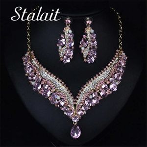 Gorgeous Wing Shape Bridal Jewelry Sets Geometric Crystal Necklace Earrings Gold Color Choker Women Brides Party Jewelry H1022