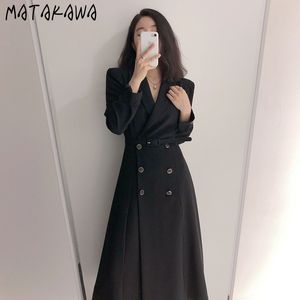 MATAKAWA Elegante colletto rovesciato Doppio petto Trench da donna Cappotto coreano con lacci Vita snella Giacca a vento a maniche lunghe 210513