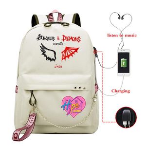 Ryggsäck 2021 Mochilas escolares skolväskor Tonårsflickor Hype House Jaden Hossler Print Ryggsäckar Väska USB Laddningspaket