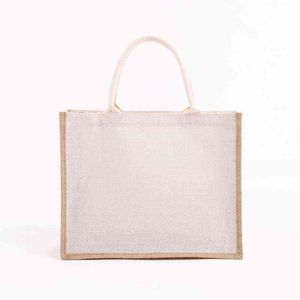 NXY Shopping Väskor Återanvändbar Jute Tote Bag Eco Friendly Burlap Livsmedelsaffär för strand 220128