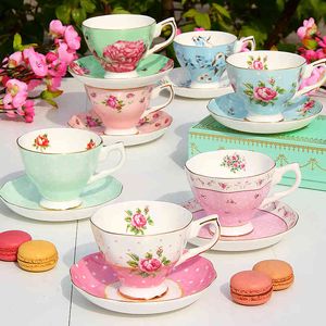 Porzellan Mode Britische Bone China Tasse und Untertasse Keramik Blume Tee-Set Haushalt Kaffee Ware Teegeschirr Trinkgeschirr