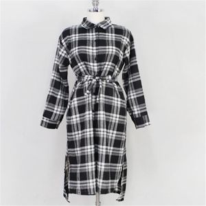 S XL Plus Size Spring Dress Girls Boho Party plaid Female Vintage shirt Long Sleeve Women es Robe Vestido 210423