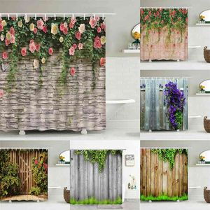 Flores impermeáveis ​​grama planta rocha cortina de chuveiro de parede para banheiro banheiro longo 180 * 200 cm 3d 210915