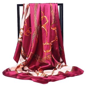 Шарфы 90 см x Женские цветочные ремни ритм искусственный шелк мусульманин Рамадан Хиджаб оберщенная шарф Шал