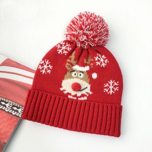 M351 ny höst vinter jul hatt snöflinga jacquard mönster röd ben ull boll kepsar stor tjej kvinnors stickade mössor varma hattar