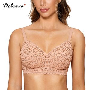 Dobreva Women's Wireless Minumizer Lace Bra Full Coverage Plus Size Unlined Bralette A-E Cup 210623