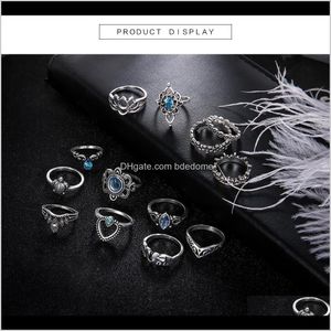 Band Rings Drop Delivery 2021 European And American Jewelry Retro Diamond Carved Crown Starry Sky Gemstone 13-Piece Combination Set Ring Xeu0