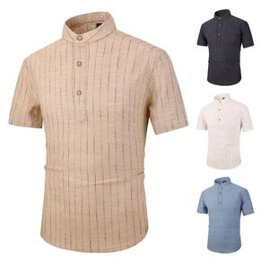 Moda dos homens de verão Nu Nude Camisas Slim-Fit Sky Collar Listrado Mens Trabalho Casual Roupa