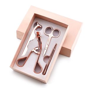 4Pcs Set Makeup Lashes Tool Kits Stainless Steel Eyelash Curler Eyebrow Tweezers Scissors Fals Eyelashes Nipper Auxiliary Clip Make Up Tools Sets